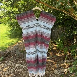 Striped Poncho with Fringe